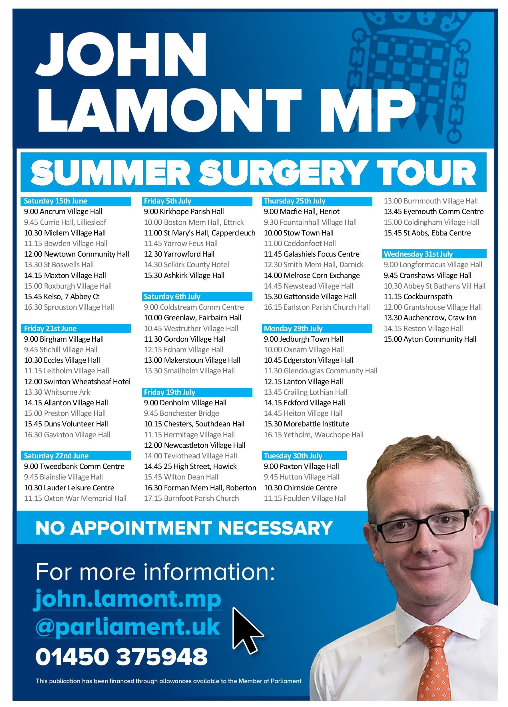 Summer Surgery Tour 2019 John Lamont MP